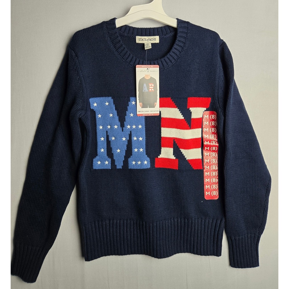 State of Mine Kids Americana Sweater Navy Blue Stars Stripes MN Size Medium 8